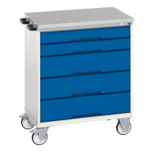 Heavy Duty Mobile Workshop Drawer Cabinet - Verso Mobile Cabinet with 5 Drawers And Lino Top. WxDxH: 800X600X980mm Ral 7035/5010 _SKU-16927000.11