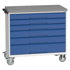 Bott Mobile Tool Storage Trolley - Verso Mobile Cabinet with 6 Drawers And Lino Top. WxDxH: 1050X600X980mm Ral 7035/5010 _SKU-16927053.11