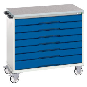 7 Drawer Lockable Mobile Tool Cabinet - Verso Mobile Cabinet with 7 Drawers And Lino Top. WxDxH: 1050X600X980mm Ral 7035/5010 _SKU-16927056.11
