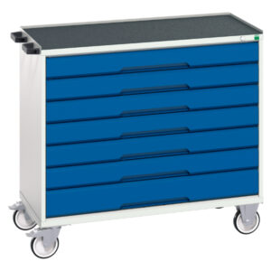 Mobile Tool Box with Wheels - Verso Mobile Cabinet with 7 Drawers And Top Tray. WxDxH: 1050X550X965mm Ral 7035/5010 _SKU-16927058.11