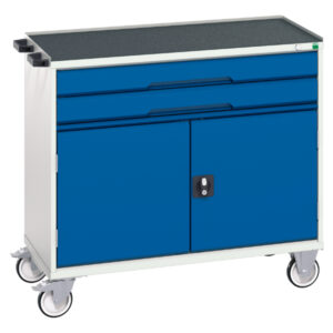 2 Drawer Steel Mobile Cabinet - Verso Mobile Cabinet with 2 Drawers, Door And Top Tray. WxDxH: 1050X550X965mm Ral 7035/5010 _SKU-16927061.11