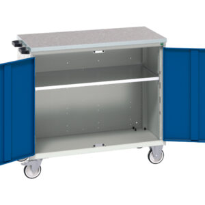 Drawer Mobile Storage Cabinet - Verso Mobile Cabinet with 2 Doors, Shelf And Lino Top. WxDxH: 1050X600X980mm Ral 7035/5010 _SKU-16927062.11