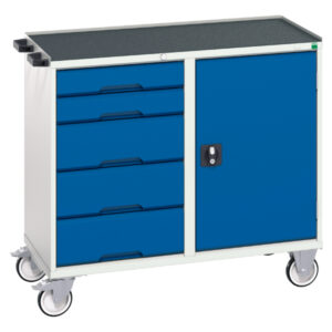 Bott Maintenance Trolley - Verso Maintenance Trolley with 5 Drawers, Door And Top Tray. WxDxH: 1050X550X965mm Ral 7035/5010 _SKU-16927122.11