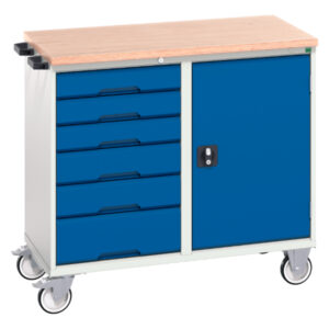 Mobile Cabinet Storage - Verso Maintenance Trolley with 6 Drawers, Door And Mpx Top. WxDxH: 1050X600X980mm Ral 7035/5010 _SKU-16927124.11
