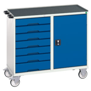Mobile Cabinet with Drawers - Verso Maintenance Trolley with 7 Drawers, Door And Top Tray. WxDxH: 1050X550X965mm Ral 7035/5010 _SKU-16927128.11