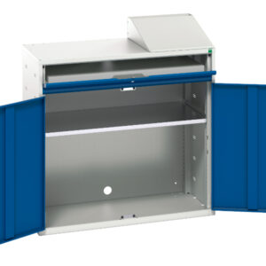 Industrial Cabinet for Computer - Verso Computer Cupboard with 1 Shelf, 1 Sliding Tray. WxDxH: 1050X550X1130mm Ral 7035/5010 _SKU-16928021.11