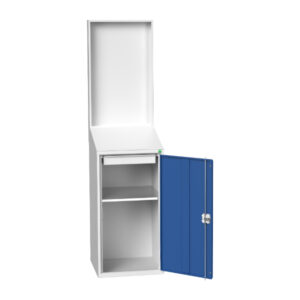 Verso Economy Lectern with Backpanel Plain with 1 Shelf, 1 Drawer. WxDxH: 525X550X2000mm Ral 7035/5010 _SKU-16929026.11