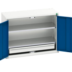 Metal General Storage Cupboards - Verso Economy Cupboard with 2 Shelves, 1 Drawer. WxDxH: 800X350X600mm Ral 7035/5010 _SKU-16929103.11