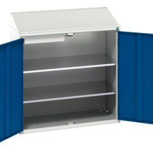 Angled Top Cupboard - Verso Economy Lectern with 2 Shelves, 1 Drawer. WxDxH: 1050X550X1130mm Ral 7035/5010 _SKU-16929213.11