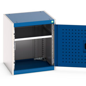Heavy Duty Metal Cupboard with Tool Pegboard - Cubio Cupboard with Perfo Doors. WxDxH: 525X525X600mm Ral 7035/5010 _SKU-40010095.11V