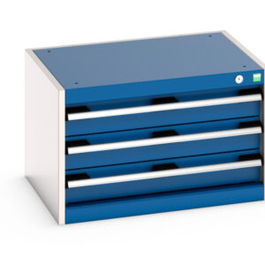 Factory Floor Chest of Drawers - Cubio Drawer Cabinet with 3 Drawers. WxDxH: 650X525X400mm Ral 7035/5010 _SKU-40011068.11V