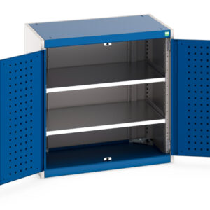 Lockable Pegboard Cabinet Tall - Cubio Cupboard with Perfo Doors And 2 Shelves. WxDxH: 800X525X800mm Ral 7035/5010 _SKU-40012077.11V