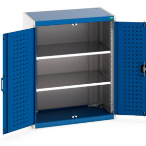 Workshop Tool Storage Cupboard - Cubio Cupboard with Perfo Doors And 2 Shelves. WxDxH: 800X525X1000mm Ral 7035/5010 _SKU-40012078.11V