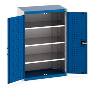 Garage Storage Workshop Cabinet - Cubio Cupboard with Perfo Doors And 3 Shelves. WxDxH: 800X525X1200mm Ral 7035/5010 _SKU-40012079.11V