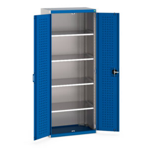 Cubio Cupboard with Perfo Doors And 4 Shelves. WxDxH: 800X525X2000mm Ral 7035/5010 _SKU-40012084.11V