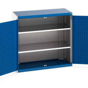Cubio Cupboard with Perfo Doors And 2 Shelves. WxDxH: 1050X525X1000mm Ral 7035/5010 _SKU-40013047.11V