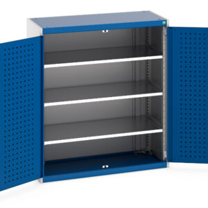 Cubio Cupboard with Perfo Doors And 3 Shelves. WxDxH: 1050X525X1200mm Ral 7035/5010 _SKU-40013048.11V