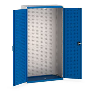 Workshop Steel Cupboards - Cubio Cupboard with Perfo Doors, Full Perfo Backpanel. WxDxH: 1050X525X2000mm Ral 7035/5010 _SKU-40013054.11V