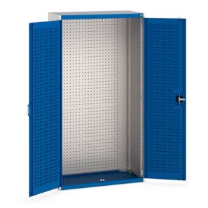 Workshop Steel Cupboard with Louvre Doors - Cubio Cupboard with Louvre Doors, Full Perfo Backpanel. WxDxH: 1050X525X2000mm Ral 7035/5010 _SKU-40013059.11V