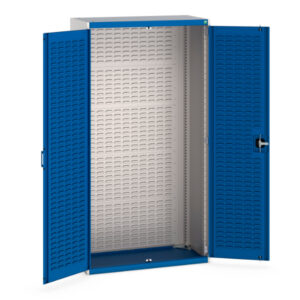 Workshop Tool Cupboards - Cubio Cupboard with Louvre Doors, Full Louvre Backpanel. WxDxH: 1050X525X2000mm Ral 7035/5010 _SKU-40013060.11V