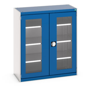 Cubio Cupboard with Window Doors And 3 Shelves. WxDxH: 1050X525X1200mm Ral 7035/5010 _SKU-40013061.11V