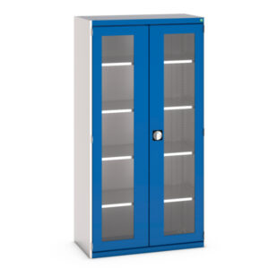 Workshop Storage Cupboard Windows - Cubio Cupboard with Window Doors And 4 Shelves. WxDxH: 1050X525X2000mm Ral 7035/5010 _SKU-40013064.11V
