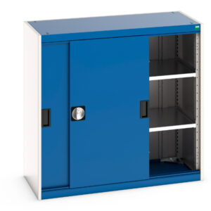 Cubio Cupboard with Sliding Doors And 2 Shelves. WxDxH: 1050X525X1000mm Ral 7035/5010 _SKU-40013068.11V