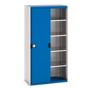 Sliding Door Bott Cupboard - Cubio Cupboard with Sliding Doors And 4 Shelves. WxDxH: 1050X525X2000mm Ral 7035/5010 _SKU-40013071.11V