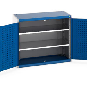 Cubio Cupboard with Perfo Doors And 2 Shelves. WxDxH: 1050X525X900mm Ral 7035/5010 _SKU-40013077.11V