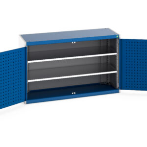 Industrial Lockable Metal Cabinet - Cubio Cupboard with Perfo Doors And 2 Shelves. WxDxH: 1300X525X800mm Ral 7035/5010 _SKU-40014046.11V