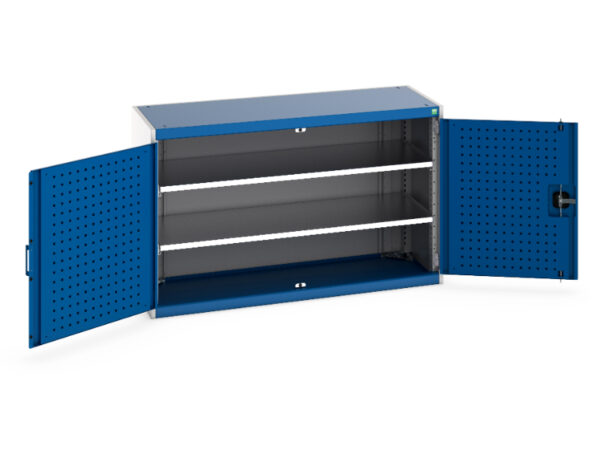 Industrial Lockable Metal Cabinet - Cubio Cupboard with Perfo Doors And 2 Shelves. WxDxH: 1300X525X800mm Ral 7035/5010 _SKU-40014046.11V