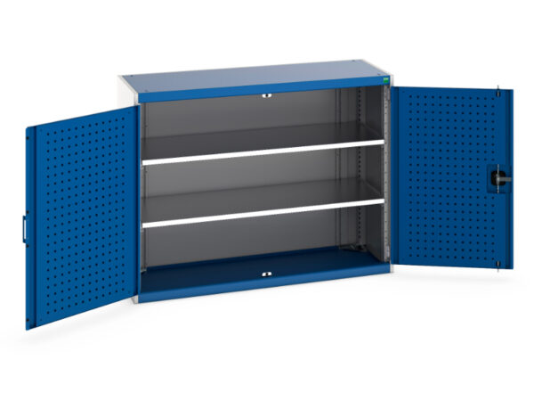 Cubio Cupboard with Perfo Doors And 2 Shelves. WxDxH: 1300X525X1000mm Ral 7035/5010 _SKU-40014047.11V