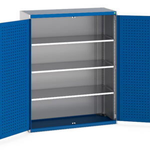 Cubio Cupboard with Perfo Doors And 3 Shelves. WxDxH: 1300X525X1600mm Ral 7035/5010 _SKU-40014050.11V