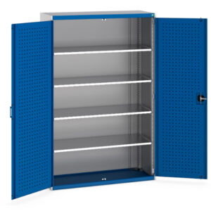 Steel Industrial Cupboard Wth Tool Pegboard - Cubio Cupboard with Perfo Doors And 4 Shelves. WxDxH: 1300X525X2000mm Ral 7035/5010 _SKU-40014053.11V