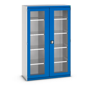 Heavy Duty Cupboard with Windows - Cubio Cupboard with Window Doors And 4 Shelves. WxDxH: 1300X525X2000mm Ral 7035/5010 _SKU-40014058.11V