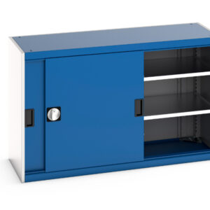 Cubio Cupboard with Sliding Doors And 2 Shelves. WxDxH: 1300X525X800mm Ral 7035/5010 _SKU-40014059.11V