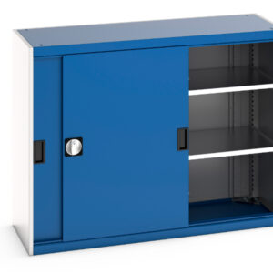 Cubio Cupboard with Sliding Doors And 2 Shelves. WxDxH: 1300X525X1000mm Ral 7035/5010 _SKU-40014060.11V