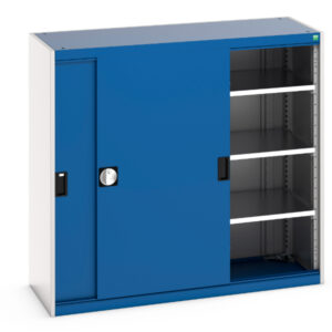 Workshop Cupboard Sliding Doors - Cubio Cupboard with Sliding Doors And 3 Shelves. WxDxH: 1300X525X2000mm Ral 7035/5010 _SKU-40014061.11V