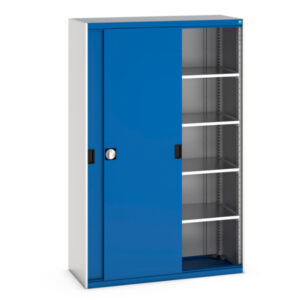 Heavy Duty 4 Shelf Cupboard - Cubio Cupboard with Sliding Doors And 4 Shelves. WxDxH: 1300X525X2000mm Ral 7035/5010 _SKU-40014063.11V