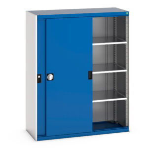 Metal Cupboard with Sliding Doors - Cubio Cupboard with Sliding Doors And 3 Shelves. WxDxH: 1300X525X1600mm Ral 7035/5010 _SKU-40014064.11V