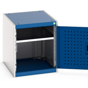 600mm High Metal Workshop Cupboard - Cubio Cupboard with Perfo Door. WxDxH: 525X650X600mm Ral 7035/5010 _SKU-40018110.11V