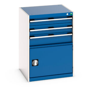 Workshop Cupboards And Drawers - Cubio Drawer-Door Cabinet with 3 Drawers / Door. WxDxH: 650X650X900mm Ral 7035/5010 _SKU-40019043.11V