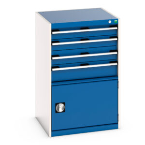 Cubio Drawer Cabinet with 4 Drawers - with Door. WxDxH: 650X650X1000mm Ral 7035/5010 _SKU-40019055.11V