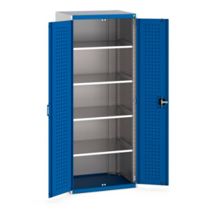 4 Shelve Industrial Metal Cabinet - Cubio Cupboard with Perfo Doors And 4 Shelves. WxDxH: 800X650X2000mm Ral 7035/5010 _SKU-40020117.11V