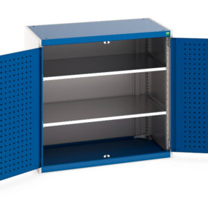 Metal Cabinet with Tool Storage - Cubio Cupboard with Perfo Doors And 2 Shelves. WxDxH: 1050X650X1000mm Ral 7035/5010 _SKU-40021095.11V