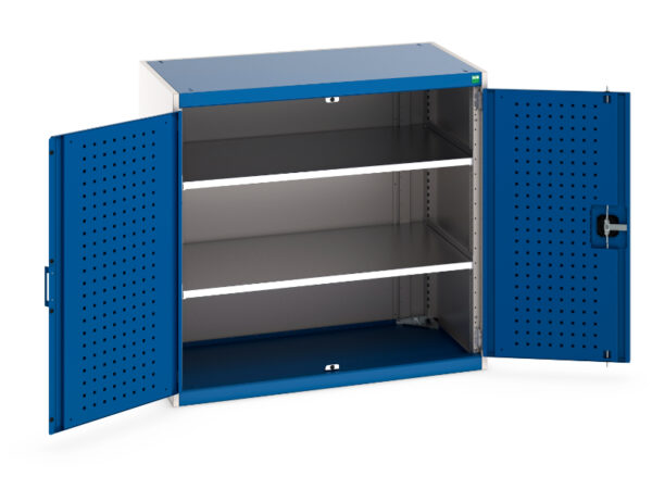 Metal Cabinet with Tool Storage - Cubio Cupboard with Perfo Doors And 2 Shelves. WxDxH: 1050X650X1000mm Ral 7035/5010 _SKU-40021095.11V