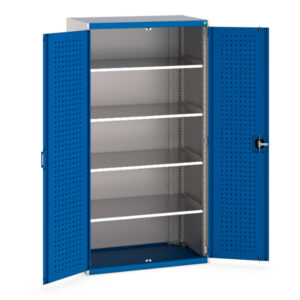 Industrial Metal Cabinet Pegboard Perfo Doors - Cubio Cupboard with Perfo Doors And 4 Shelves. WxDxH: 1050X650X2000mm Ral 7035/5010 _SKU-40021101.11V