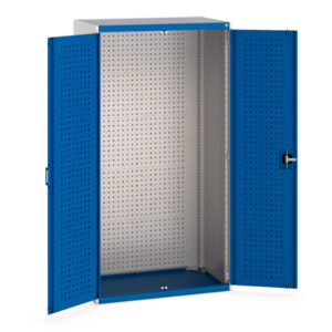 Metal Workshop Cupboards - Cubio Cupboard with Perfo Doors, Full Perfo Backpanel. WxDxH: 1050X650X2000mm Ral 7035/5010 _SKU-40021102.11V