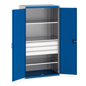 Bott Workplace Cubio Cupboard - with Perfo Doors And 3 Drawers, 3 Shelves. WxDxH: 1050X650X2000mm Ral 7035/5010 _SKU-40021109.11V