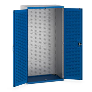 Warehouse And Factory Cupboards - Cubio Cupboard with Louvre Doors, Full Perfo Backpanel. WxDxH: 1050X650X2000mm Ral 7035/5010 _SKU-40021127.11V